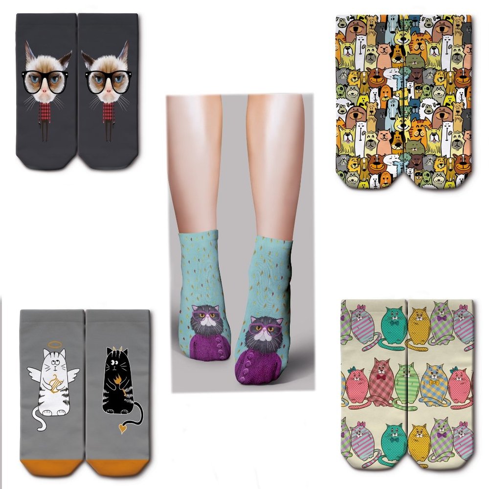 Cat Socks - 5 Pairs with Different Designs